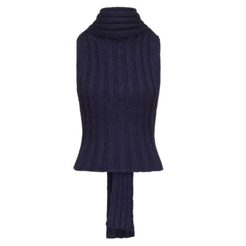 NWT AREA Sleeveless Twisted Knit Top Midnight Blue